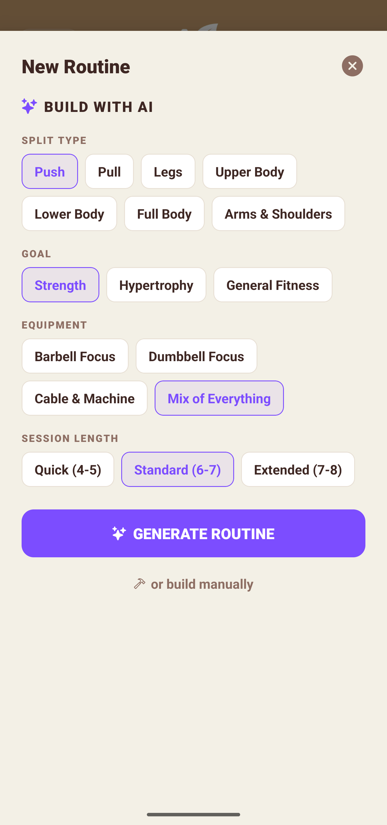 AI Routine Builder — build a workout with AI