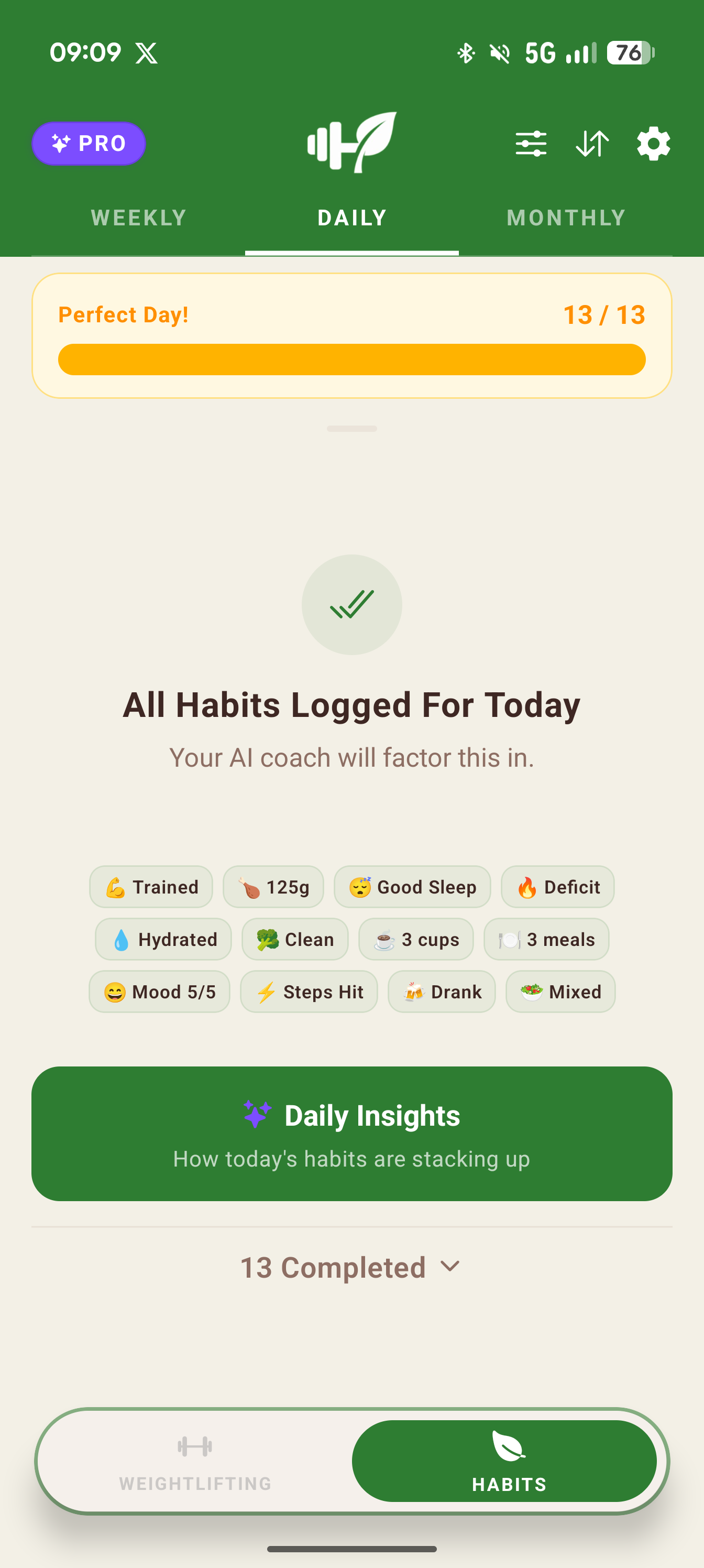 Daily habits — a perfect day with all habits logged